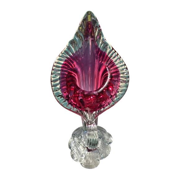 Cranberry to Clear Jack In The Pulpit Glass Vase Vintage Angelo Rossi - Picture 12 of 13